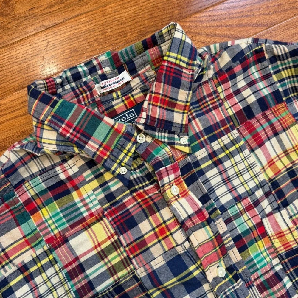 Vintage Polo Ralph Lauren Indian Madras Patchwork Button Down Shirt Mens 2XL Y2K